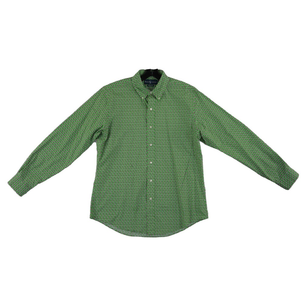 Ralph Lauren Button Down Shirt Mens Size XL Green Paisley Custom Fit 100% Cotton